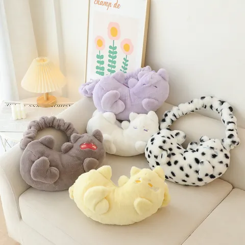 Kawaii Pluche Kat Vormige Schoudertas Voor Vrouwen Schattige Zachte Faux Fur Crossbodytas Dierenprint Herfst Winter Pluizige Okseltas