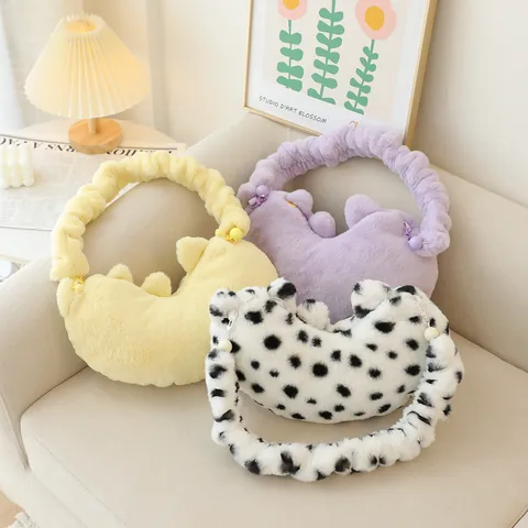Kawaii Pluche Kat Vormige Schoudertas Voor Vrouwen Schattige Zachte Faux Fur Crossbodytas Dierenprint Herfst Winter Pluizige Okseltas