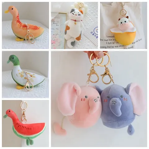 Simpatico Portachiavi Peluche Animale Frutta Ciondolo Elefante Anatra Mucca Gatto Fortunato Ciondolo da Borsa Giocattolo di Peluche Regalo Ragazze