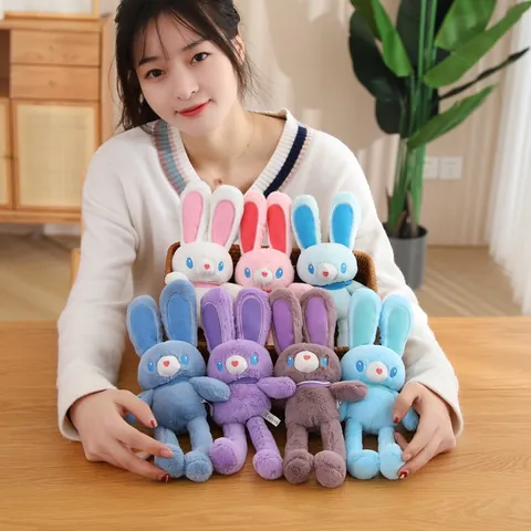 Cute Pull-Out Long Ear Bunny Plush Toy Keychain Soft Stuffed Animal Rabbit Doll Bag Pendant Car Key Ring Gift