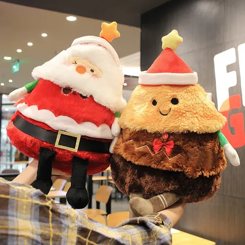 Christmas Santa Claus Gingerbread Man Plush Pillow Hat Glowing Singing Electric Stuffed Toy Holiday Party Decoration Gift