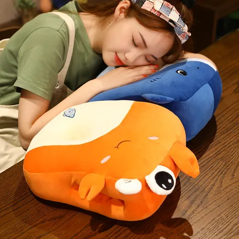 Cute Marine Animal Shark Crab Whale Plush Nap Pillow Hand Warmer Dual-Sided Rattan Mat Breathable Office Sleeping Pillow Gift