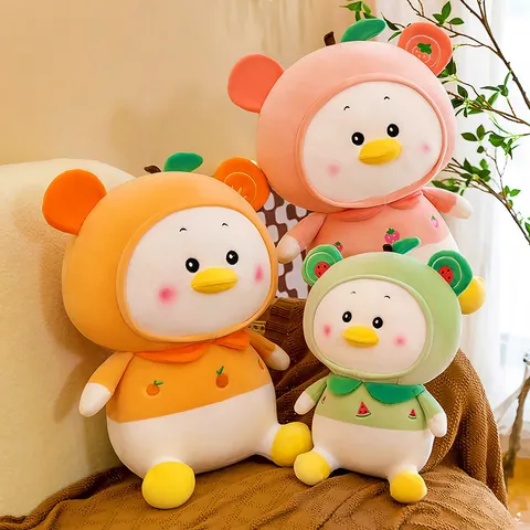 Fruit Duck Plush Toy Stuffed Animal Strawberry Watermelon Orange Hoodie Duck Doll Soft Plushie For Kids Girls Home Decor Birthday Gift