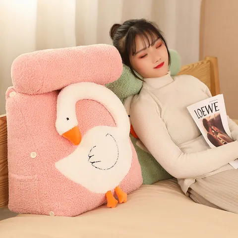 Cartoon Big White Goose Triangular Lumbar Support Pillow With Detachable Neck Pillow Adjustable Backrest For Sofa Bed Home