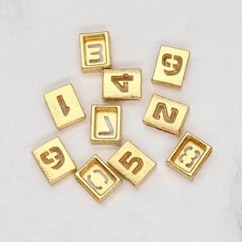 8mm Frosted Gold Hollow Number Charms Slider DIY Alloy Jewelry Accessory For Wristband Personalized Parking Number Plate