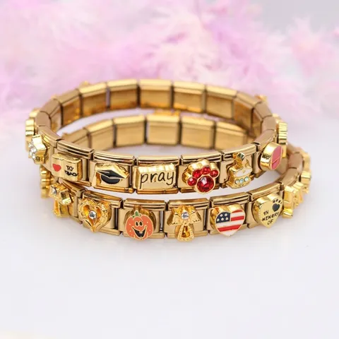 Gold Italian Charms Modular Bracelet Links Zinc Alloy Stainless Steel Blank Base DIY Jewelry Making Components Plated Smooth Refill Charm Link For Wristband Jewelry Findings