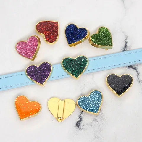 Alloy Enamel Glitter Heart Slide Charms For Jewelry Making DIY Bracelet Accessories For Women Girls Colorful Heart Pendants