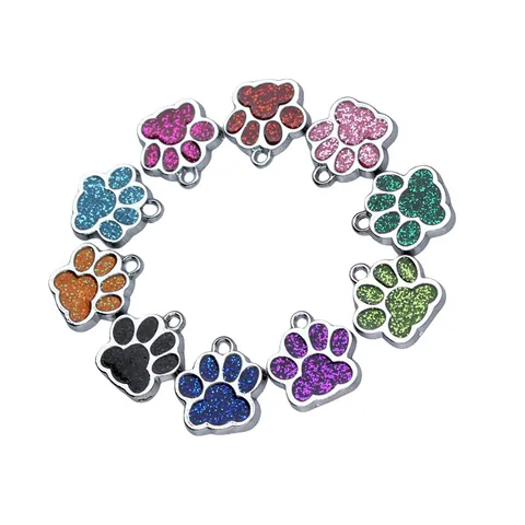 Glitter Dog Paw Print Alloy Pendant Only Without Chain Pet ID Tag DIY Charm Jewelry Accessories Small Size For Pet Collar
