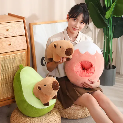 Capybara Fruit Plush Toy Creative Stuffed Animal Nest Strawberry Carrot Banana Avocado Pillow For Kids Adults Home Decor Gift