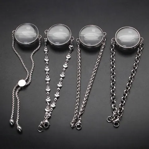 Stainless Steel Round Floating Locket Bracelet DIY Curved Glass Photo Memory Locket Jewelry For Women Girls Gift