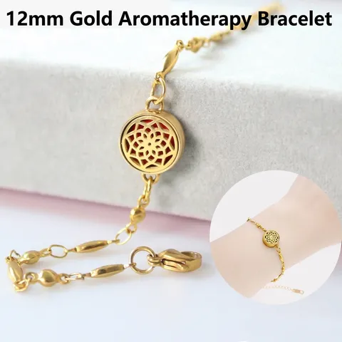 Stainless Steel Aromatherapy Essential Oil Diffuser Bracelet Gold Locket With Colorful Refill Pads For Women Men Jewelry Gift