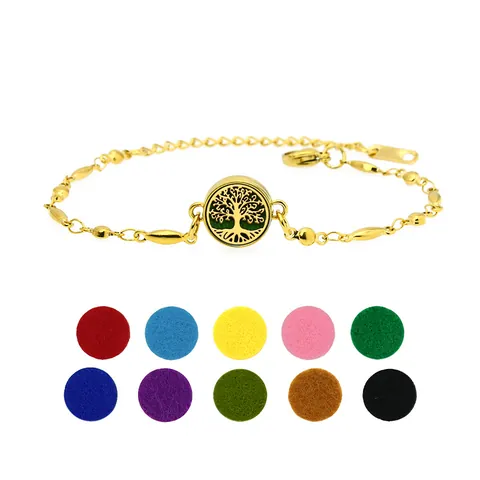 Stainless Steel Aromatherapy Essential Oil Diffuser Bracelet Gold Locket With Colorful Refill Pads For Women Men Jewelry Gift