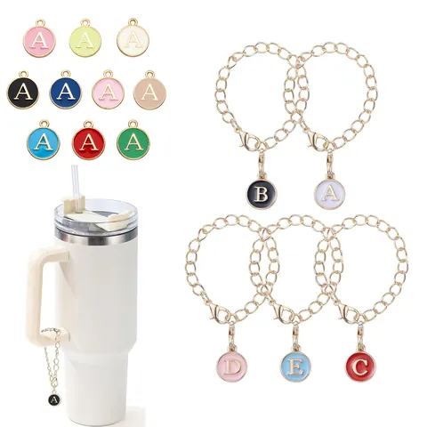 Enamel Alphabet Letter Charm Gold Chain With Lobster Clasp Alloy Pendant For Keychain Backpack Cup Decoration DIY Jewelry