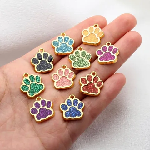 Pendentifs Empreinte de Patte de Chien en Alliage Émail Pailleté Coloré pour Médailles Animaux Bijoux DIY