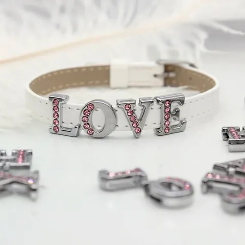 Zinc Alloy Rhinestone Letter Slide Charms For DIY Bracelets Keychains Personalized Initial Beads Jewelry Making Accessories