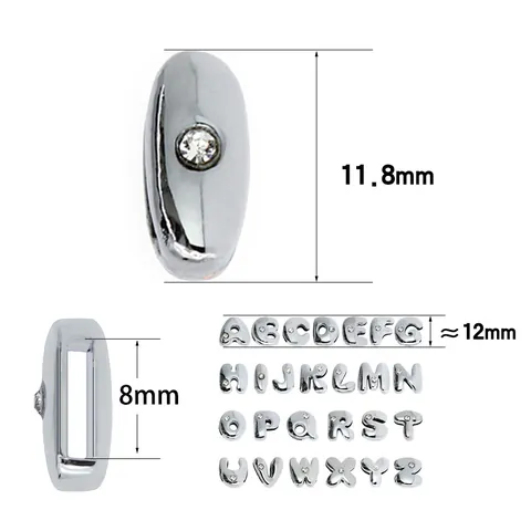 Amuletos Deslizantes Alfabeto Strass Aleación Letra A-Z para Creación Joyería DIY Pulsera Collar Llavero Accesorio Plateado