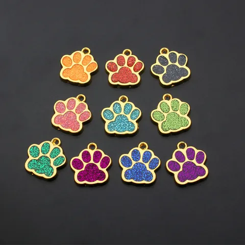 Pendentifs Empreinte de Patte de Chien en Alliage Émail Pailleté Coloré pour Médailles Animaux Bijoux DIY