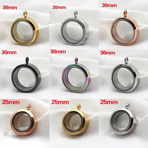 Stainless Steel Round Gau Box Pendant Double Sided Transparent Glass Locket Screw Thread Opening Thickened Frame Floating Charm Pendant For Women Men Jewelry