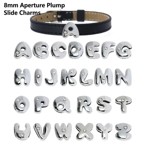 Amuletos Deslizantes Alfabeto Strass Aleación Letra A-Z para Creación Joyería DIY Pulsera Collar Llavero Accesorio Plateado