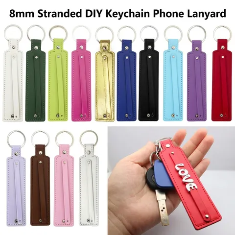 DIY 8mm Artificial Leather Keychain Strap Slide Charm Material Base For Custom Name Initial Wristlet Ribbon Key Ring Jewelry Findings