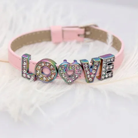 8mm Rainbow Rhinestone Alphabet Letter Beads Alloy Multicolor DIY Slider Charms For Bracelet Jewelry Making Wristband Accessories