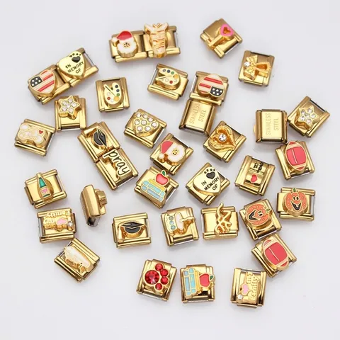Gold Italian Charms Modular Bracelet Links Zinc Alloy Stainless Steel Blank Base DIY Jewelry Making Components Plated Smooth Refill Charm Link For Wristband Jewelry Findings