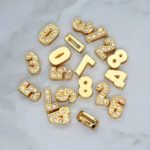 Frosted Gold Alloy Number Slider Charms With Rhinestones For DIY Wristband Jewelry Making Stylish Bracelet Accessories Fashion
