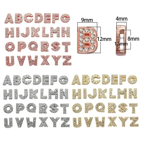 Alloy Alphabet Letter Slider Beads For DIY Bracelet Keychain Making Rhinestone Inlaid English Alphabet Slider Charms Jewelry Finding