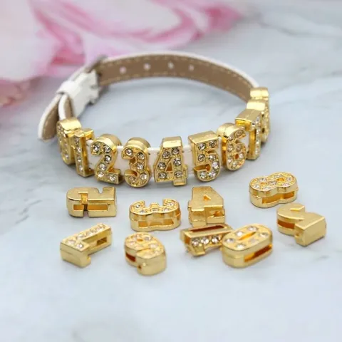 Frosted Gold Alloy Number Slider Charms With Rhinestones For DIY Wristband Jewelry Making Stylish Bracelet Accessories Fashion