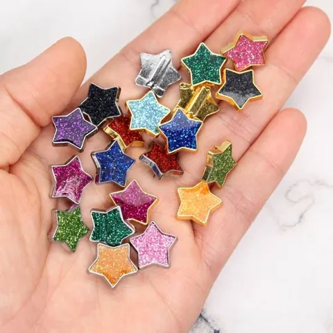 8mm Star Drip Oil Glitter Slide Charms For DIY Bracelet Making Alloy Gold Silver Color Star Accessories For Watch Band