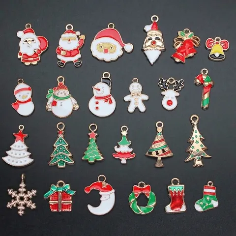 Weihnachten Emaille Legierung Anhänger Klein Hellgold Weihnachtsmann Schneemann Weihnachtsbaum Glocke DIY Schmuck Zubehör Für Armband Halskette Herstellung Charms