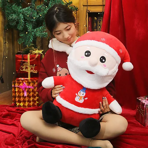 Festliches Weihnachtsmann Plüschtier Mit Schneemann Stickerei Polyester PP Baumwolle Weiche Ausgestopfte Puppe Für Weihnachtsgeschenk Deko