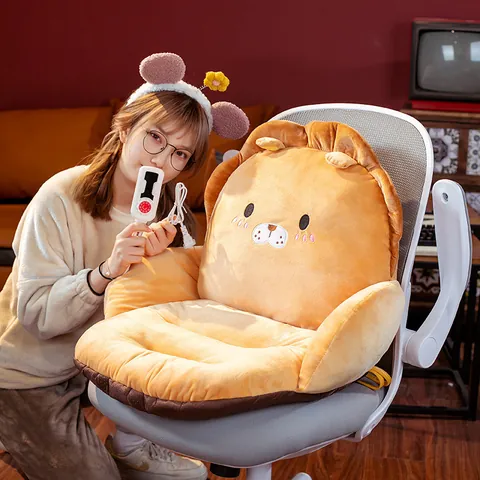 Winter Plush Electric Heated Chair Cushion Cartoon Integrated Lumbar Support One-Piece Office Chair Backrest Cushion For Winter Warmth