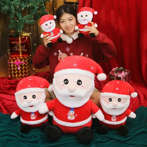 Festliches Weihnachtsmann Plüschtier Mit Schneemann Stickerei Polyester PP Baumwolle Weiche Ausgestopfte Puppe Für Weihnachtsgeschenk Deko