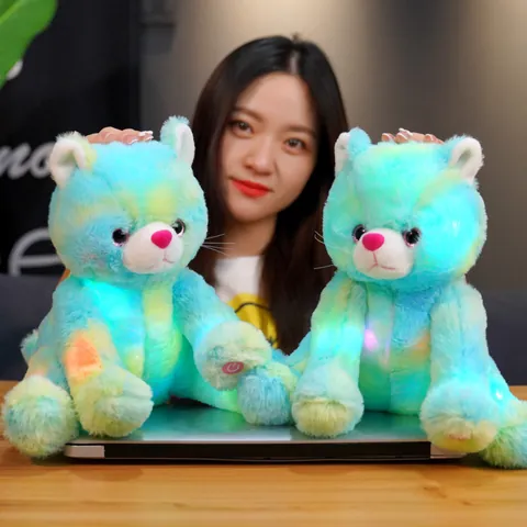 Luminous Tie-Dye Cat Plush Toy Colorful LED Glowing Stuffed Animal Soothing Doll For Kids Girls Home Decor Gift