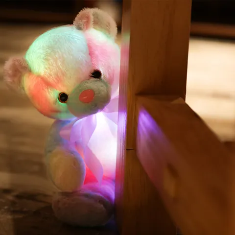 LED Glowing Rainbow Teddy Bear Plush Toy Soft Stuffed Animal Colorful Light Up Bear Doll Gift For Kids Girls Valentine Day