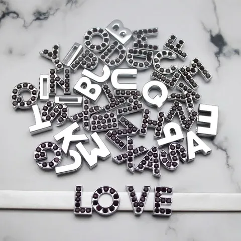 Dijes Deslizantes de Letras del Alfabeto de Aleación con Diamantes de Imitación para Hacer Joyas DIY Accesorios Personalizados para Pulseras y Llaveros