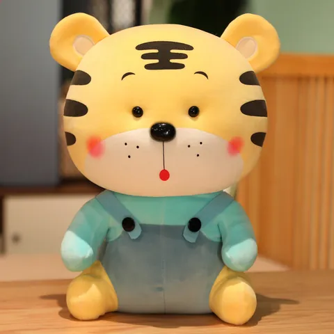 Süßes Tiger Plüschtier Mit Latzhose Kuscheltier Für Mädchen Kinder Weiches Maskottchen Puppe Für Zuhause Deko Neujahrsgeschenk