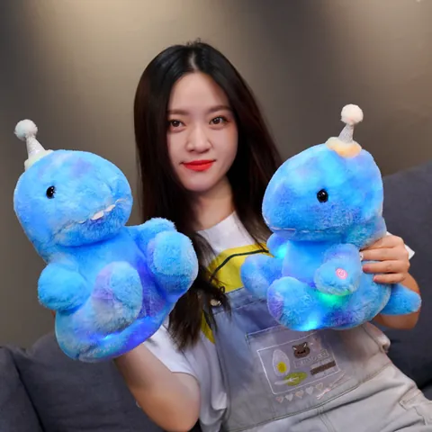 Creative Luminous Dinosaur Plush Toy 14 LED Colorful Glow Stuffed Animal Soft Short Plush Dino Doll Birthday Gift for Kids Girls