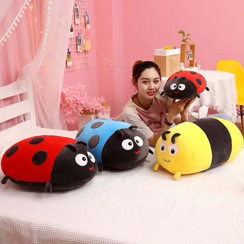 Cute Cartoon Bee Ladybug Stuffed Animal Plush Toy Soft Polyester Down Cotton Filled Insect Cushion Pillow For Home Sofa Decor Gift