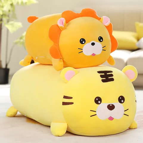 Cute Lion Tiger Plush Toy Soft Long Animal Bolster Stuffed Doll Cushion For Sleeping Children Birthday Gift Home Decor