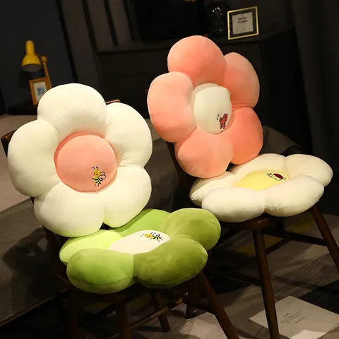 Gradient Petal Cushion Flower Plush Pillow Soft Seat Pad Decorative Throw Pillow With Insect Embroidery For Home Office Sofa