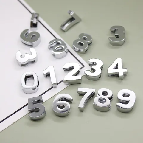 Dijes Deslizantes Digitales Suaves de Aleación Cromada Para Pulsera Llavero Hecho a Mano DIY Dijes Deslizantes de Números Para Correa de 8mm