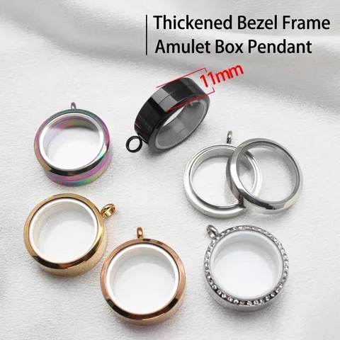 Stainless Steel Round Gau Box Pendant Double Sided Transparent Glass Locket Screw Thread Opening Thickened Frame Floating Charm Pendant For Women Men Jewelry