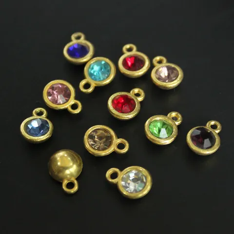 Birthstone Pendants Only Without Chain Round Alloy Rhinestone Charms For DIY Necklace Bracelet Making Findings Various Colors Jewelry Parts