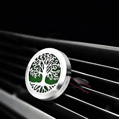 Difusor de Aromaterapia para Coche de Acero Inoxidable con Árbol de la Vida Clip de Ventilación Medallón de Diamantes de Imitación para Aceites Esenciales