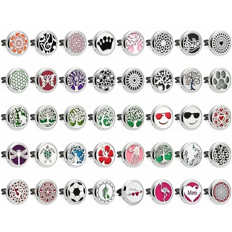 30mm Auto Lüftung Aromatherapie Clip Legierung Magnetische Diffusor Medaillon Mit Hohl Lebensbaum Schmetterling Muster Pads