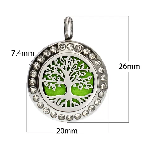 Collana con Ciondolo Diffusore per Aromaterapia in Acciaio Inossidabile da 20mm Albero della Vita Cavo Strass Gioielli per Donna