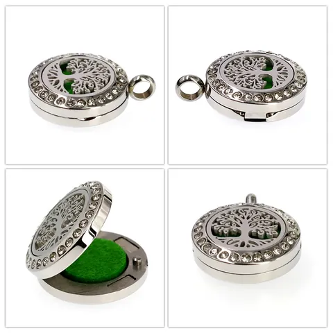 Collana con Ciondolo Diffusore per Aromaterapia in Acciaio Inossidabile da 20mm Albero della Vita Cavo Strass Gioielli per Donna