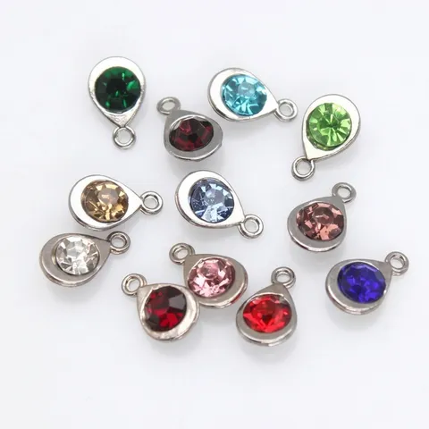 Dije de Gota de Aleación con Diamantes de Imitación Piedra de Nacimiento Colgantes de Gota de Agua Para DIY Pulsera Pendientes Fabricación de Joyería Regalo de Cumpleaños